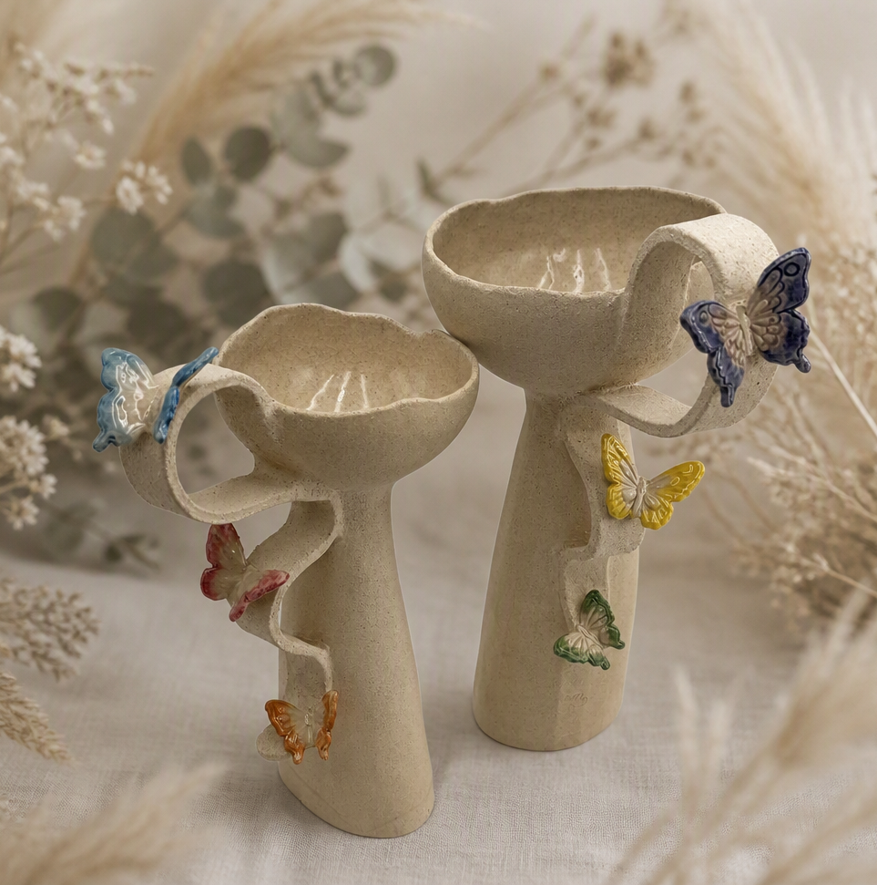 Ribbon Flow with Butterflies Vases